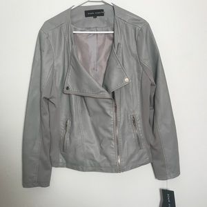 Black Rivet Faux Leather Jacket Collarless